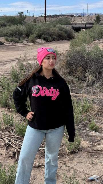 Dirty Girl Patched Hoodie – Black & Hot Pink 💕